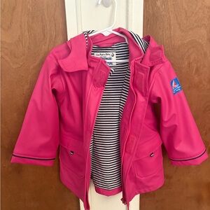 JoJo Maman Bebe Fuchsia Raincoat with Striped Lining “Fisherman’s Coat” size 3-4